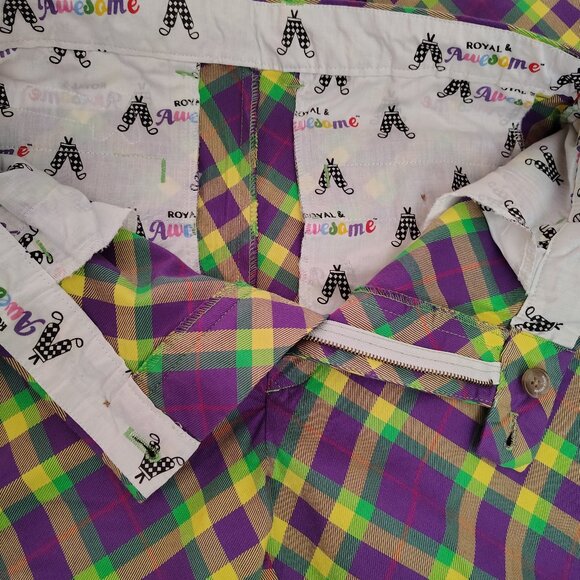 Royal & Awesome Men's Golf Pants Slim Fit Mardi Grass Golf Trousers Tartan Plaid - Picture 8 of 12
